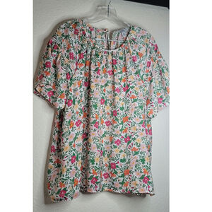 Multicolor Foral Croft & Barrow Piped Raglan Short-sleeve Top Women's  Size 2XL